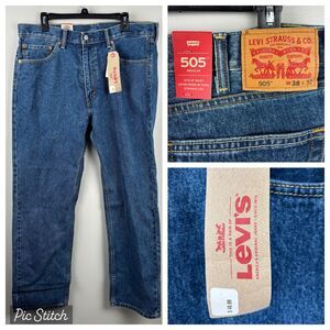 Levis 505 Regular Fit Jeans, Size 38x32 Blue Straight Leg NWT New